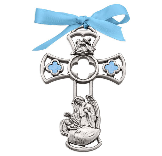 Guardian Angel With Boy Genuine Pewter Cross 2 3/8 Inch