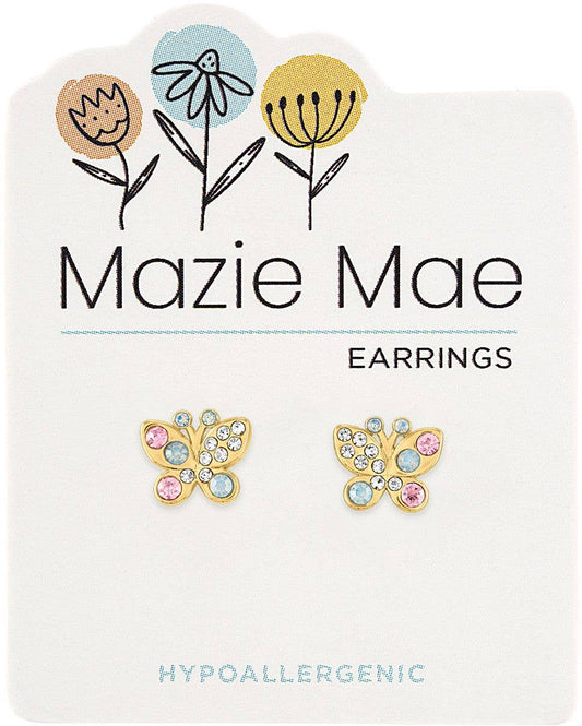 Mazie Mae Earring: Gold Opal & Vintage Rose Butterfly Stud