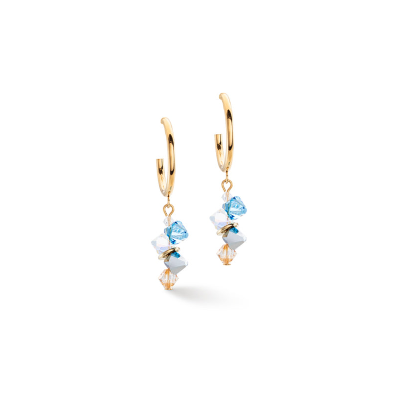 Aqua Swarovski Crystals Gold Stainless Steel Earrings with Stickpin