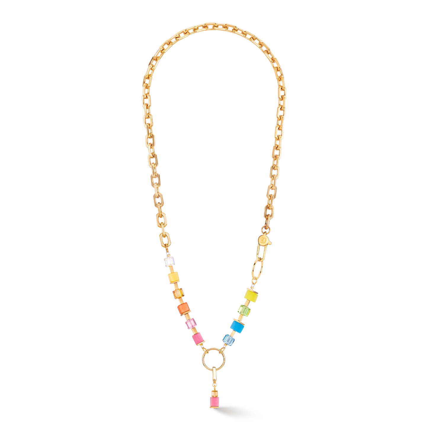 Necklace Cube Fusion Charm Gold-Rainbow Multi-Wear Style