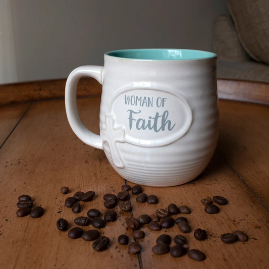 WOMAN OF FAITH POTTERY MUG BOXED