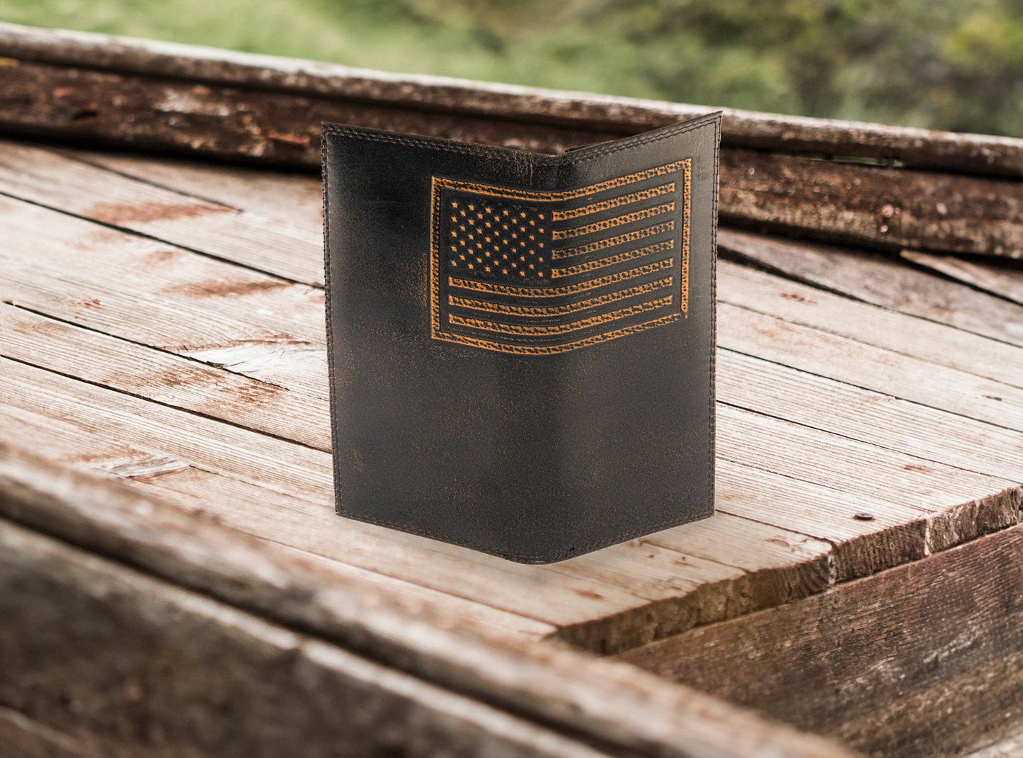 American Flag Burnished Leather Secretary Wallet