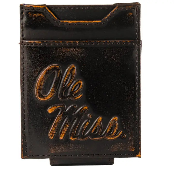 Ole Miss Rebels Burnished Leather Magnetic Front Pocket Wallet