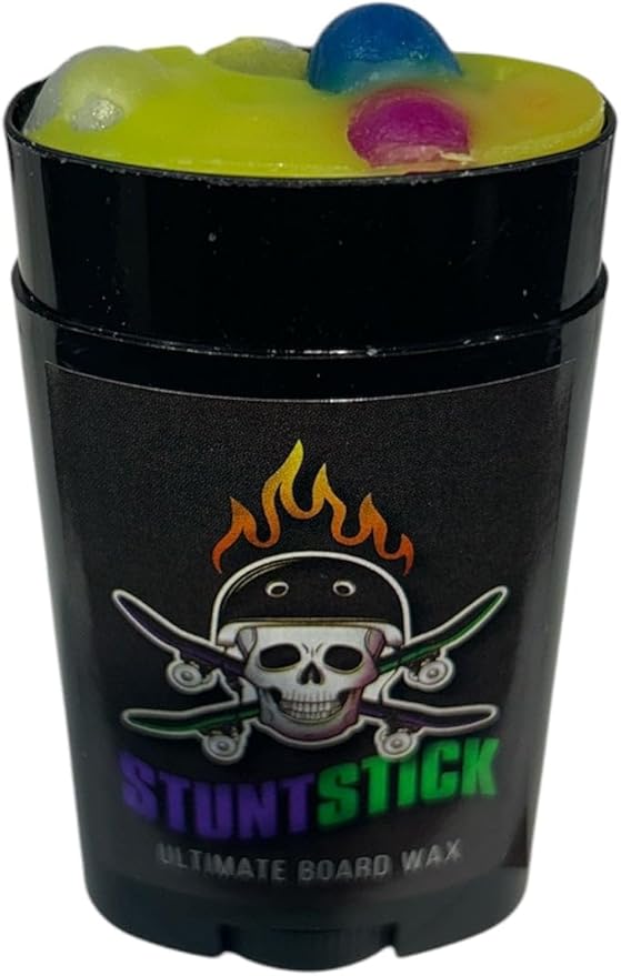 Stunt Stick Skateboard Wax in a vibrant roll-up tube, perfect for smooth grinds and stylish boardslides.