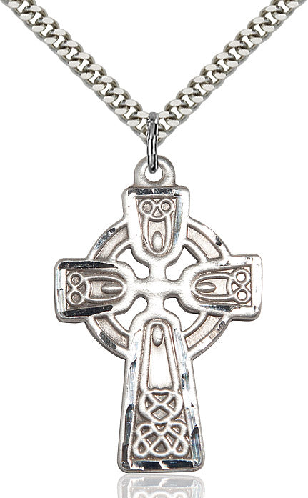 Extel Large Sterling Silver Celtic Cross Pendant with 24" chain, Made in USA