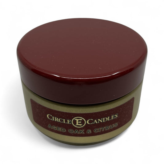 Circle E Candles, Aged Oak & Citrus Scent, Extra Small Size Travel Tin Candle, 4oz, 1 Wick