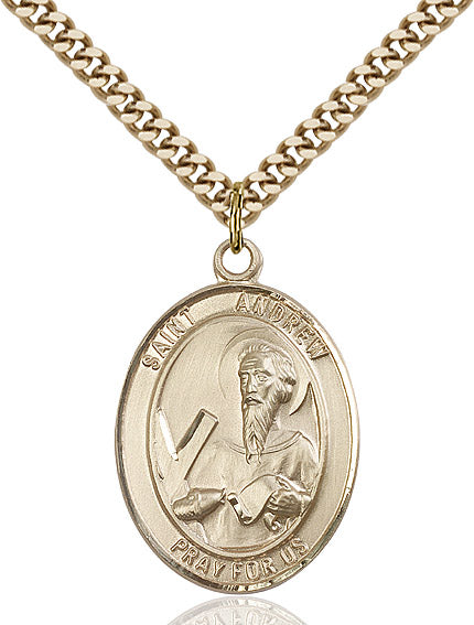 Extel Large Oval 14kt Gold Filled St. Andrew the Apostle Pendant with 24" chain, Made in USA