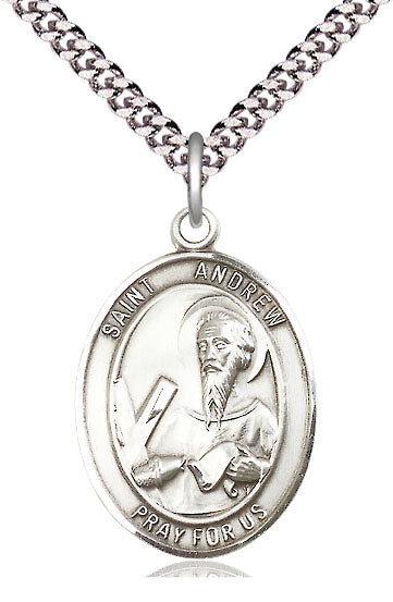 Extel Large Oval Pewter St. Andrew the Apostle Pendant with 24" chain, Made in USA
