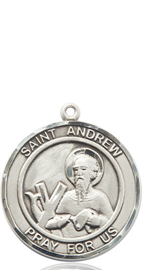 Extel Large Round Pewter St. Andrew the Apostle Medal Pendant, Made in USA