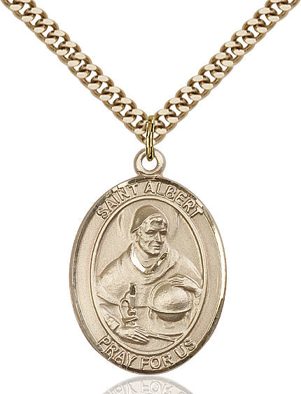 Extel Large Oval 14kt Gold Filled St. Albert the Great Pendant with 24" chain, Made in USA