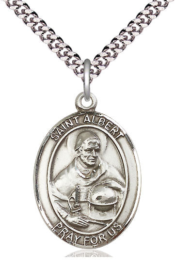 Extel Large Oval  Pewter St. Albert the Great Pendant with 24" chain, Made in USA