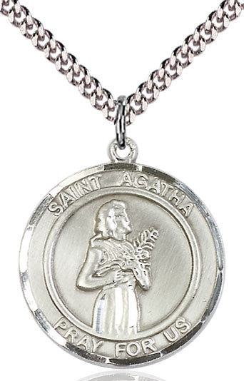 Extel Large Round Pewter St. Agatha Medal Pendant Necklace with 24" Chain, Made in USA