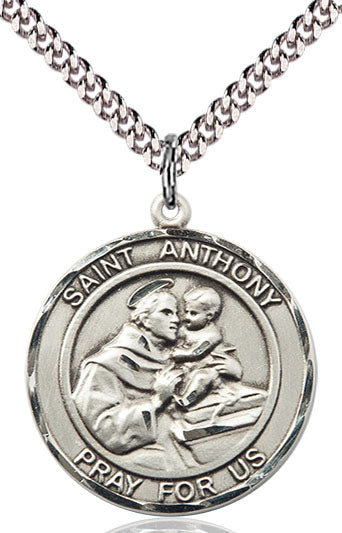 Extel Large Round Pewter St. Anthony of Padua Medal Pendant Necklace with 24" Chain, Made in USA