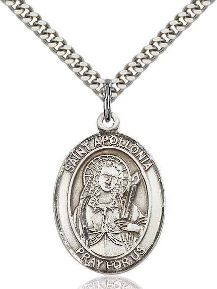 Extel Large Oval Sterling Silver St. Apollonia Pendant with 24" chain, Made in USA