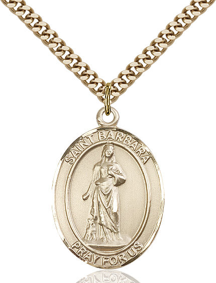 Extel Large Oval 14kt Gold Filled St. Barbara Pendant with 24" chain, Made in USA