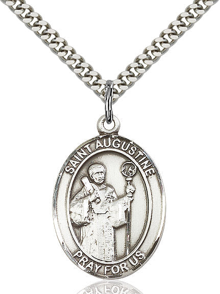 Extel Large Oval Sterling Silver St. Augustine Pendant with 24" chain, Made in USA