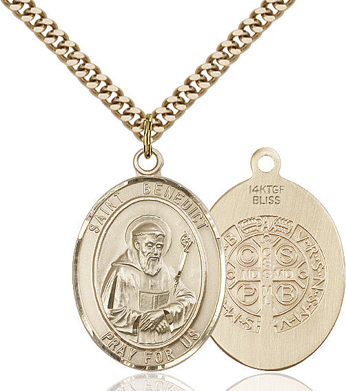 Extel Large Oval 14kt Gold Filled St. Benedict Pendant with 24" chain, Made in USA