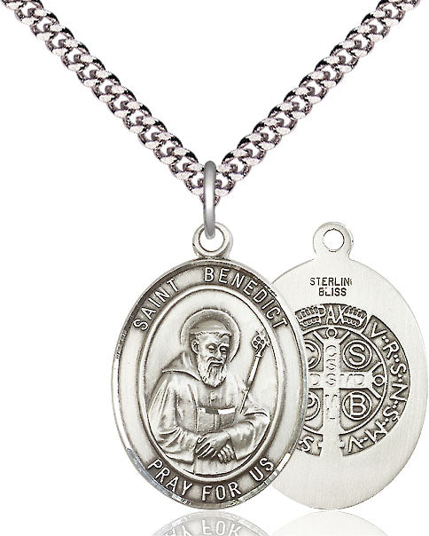 Extel Large Oval Pewter St. Benedict Pendant with 24" chain, Made in USA