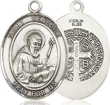 Extel Large Oval Pewter St. Benedict Pendant with 24" chain, Made in USA