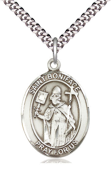 Extel Large Oval Pewter St. Boniface Pendant with 24" chain, Made in USA