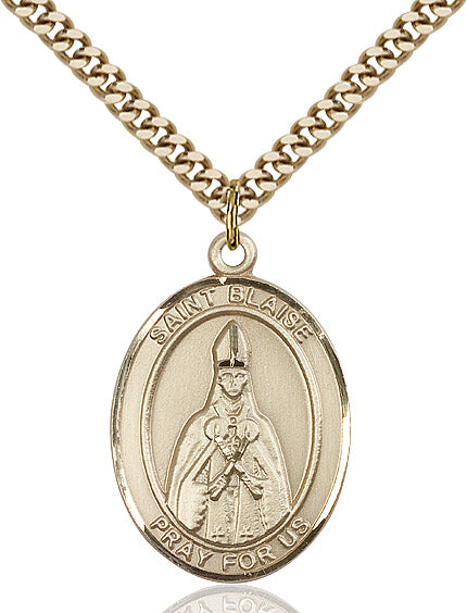 Extel Large Oval 14kt Gold Filled St. Blaise Pendant with 24" chain, Made in USA