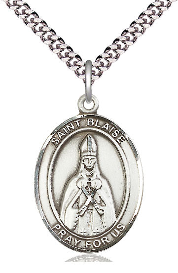 Extel Large Oval Pewter St. Blaise Pendant with 24" chain, Made in USA
