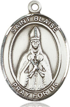 Extel Large Oval Sterling Silver St. Blaise Pendant with 24" chain, Made in USA