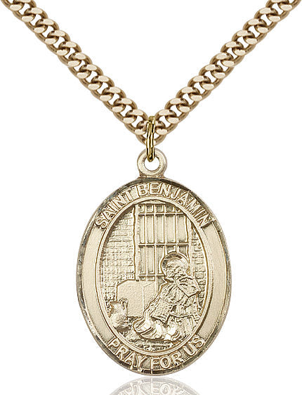 Extel Large Oval 14kt Gold Filled St. Benjamin Pendant with 24" chain, Made in USA