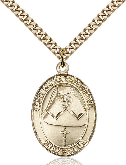 Extel Large Oval 14kt Gold Filled St. Katharine Drexel Pendant with 24" chain, Made in USA