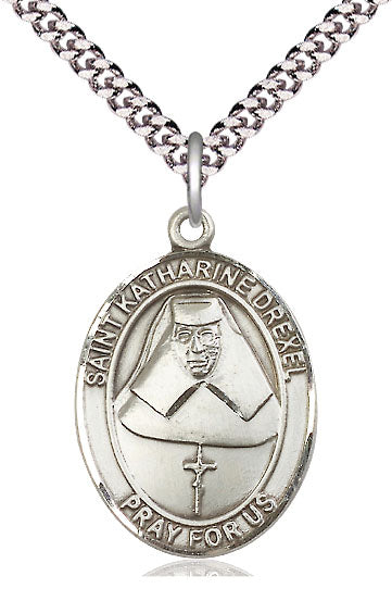 Extel Large Oval Pewter St. Katharine Drexel Pendant with 24" chain, Made in USA
