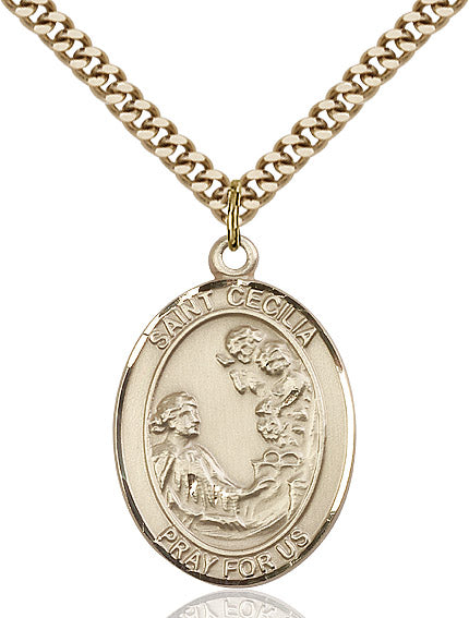 Extel Large Oval 14kt Gold Filled St. Cecilia Pendant with 24" chain, Made in USA