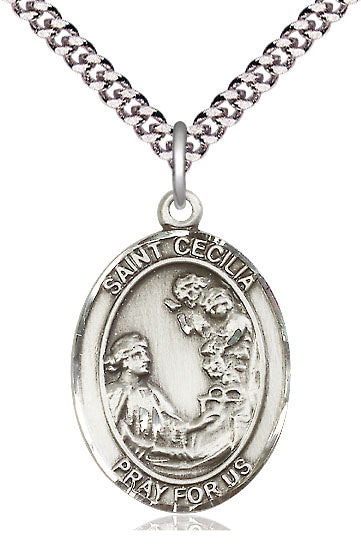 Extel Large Oval Pewter St. Cecilia Pendant with 24" chain, Made in USA