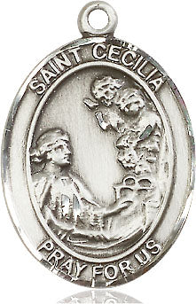 Extel Large Oval Sterling Silver St. Cecilia Pendant with 24" chain, Made in USA