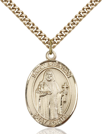 Extel Large Oval 14kt Gold Filled St. Brendan the Navigator Pendant with 24" chain, Made in USA