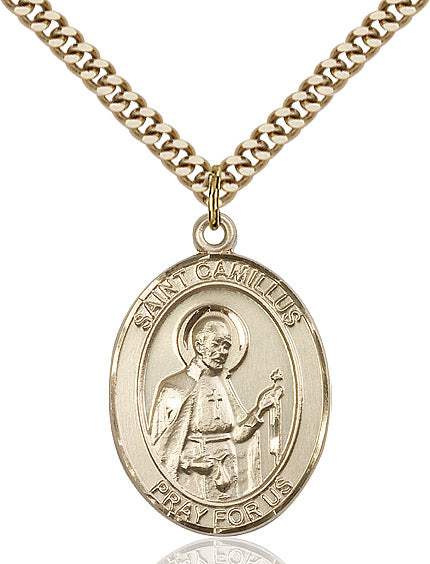 Extel Large Oval 14kt Gold Filled St. Camillus of Lellis Pendant with 24" chain, Made in USA