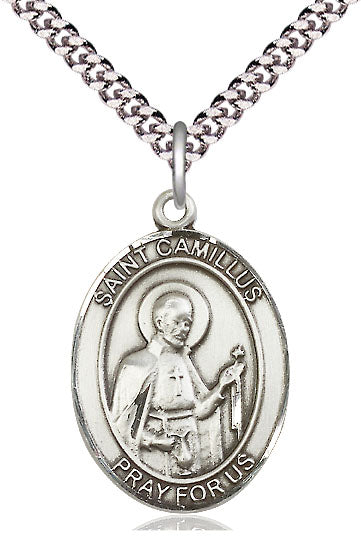 Extel Large Oval Pewter St. Camillus of Lellis Pendant with 24" chain, Made in USA