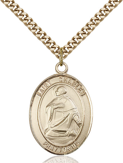 Extel Large Oval 14kt Gold Filled St. Charles Borromeo Pendant with 24" chain, Made in USA