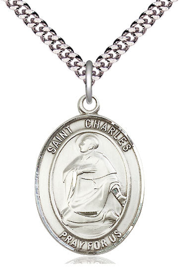 Extel Large Oval  Pewter St. Charles Borromeo Pendant with 24" chain, Made in USA
