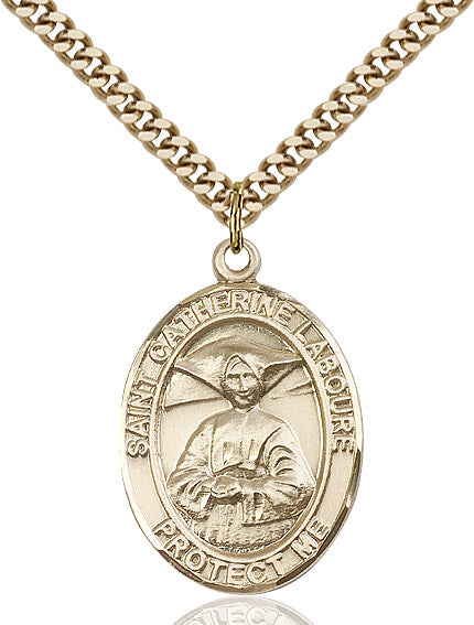 Extel Large Oval 14kt Gold Filled St. Catherine Laboure Pendant with 24" chain, Made in USA
