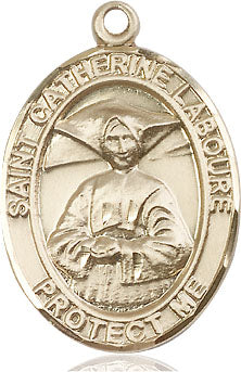 Extel Large Oval 14kt Gold Filled St. Catherine Laboure Medal, Made in USA