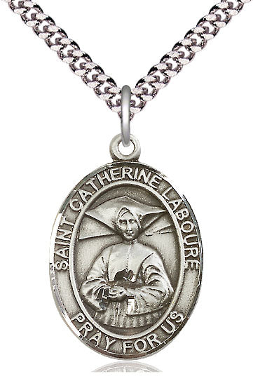 Extel Large Oval  Pewter St. Catherine Laboure Pendant with 24" chain, Made in USA