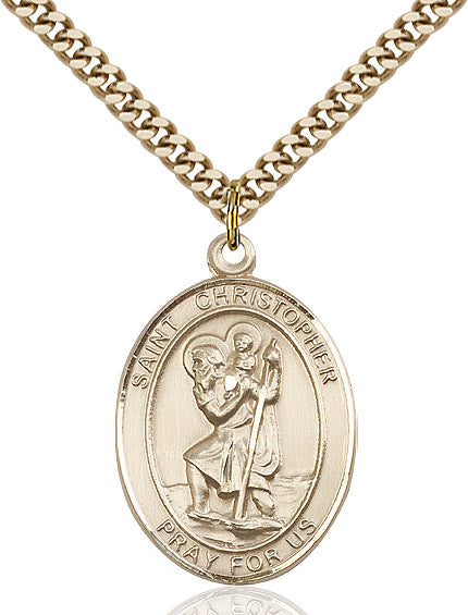 Extel Large Oval 14kt Gold Filled St. Christopher Pendant with 24" chain, Made in USA