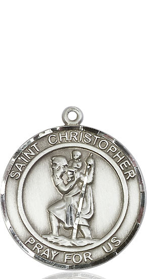 Extel Large Round Pewter St. Christopher Medal Pendant, Made in USA
