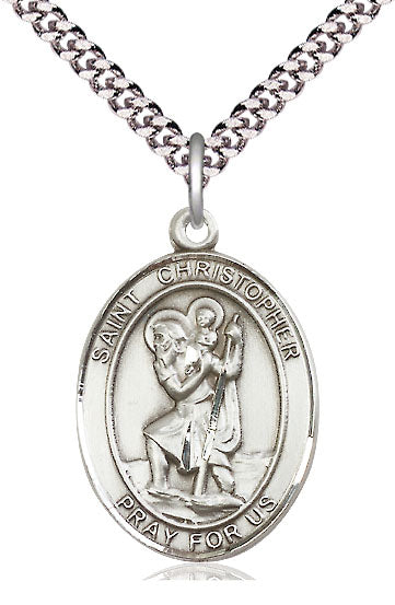 Extel Large Oval  Pewter St. Christopher Pendant with 24" chain, Made in USA