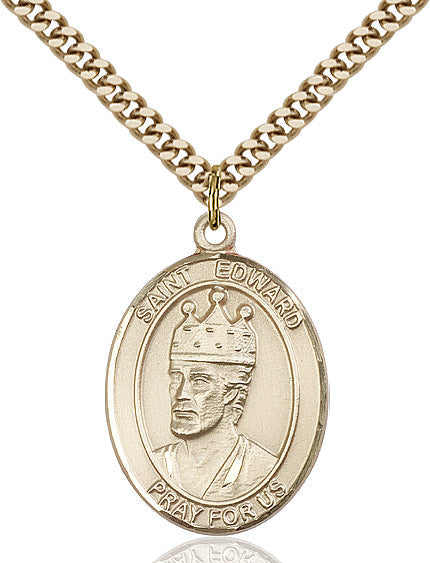 Extel Large Oval 14kt Gold Filled St. Edward the Confessor Pendant with 24" chain, Made in USA