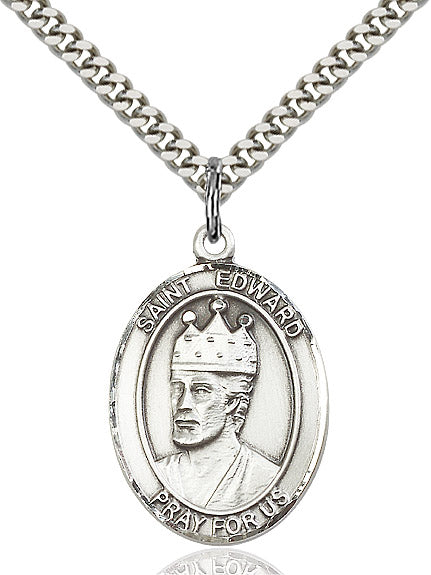 Extel Large Oval Sterling Silver St. Edward the Confessor Pendant with 24" chain, Made in USA