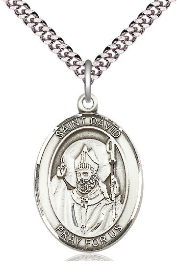 Extel Large Oval Pewter St. David of Wales Pendant with 24" chain, Made in USA