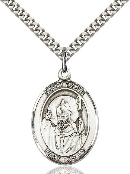 Extel Large Oval Sterling Silver St. David of Wales Pendant with 24" chain, Made in USA