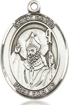Extel Large Oval Sterling Silver St. David of Wales Pendant with 24" chain, Made in USA