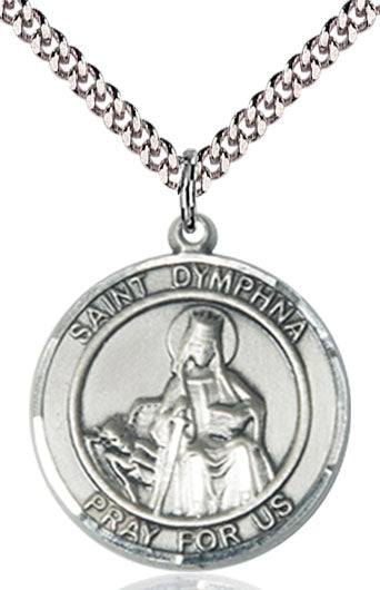 Extel Large Round Pewter St. Dymphna Medal Pendant Necklace with 24" Chain, Made in USA